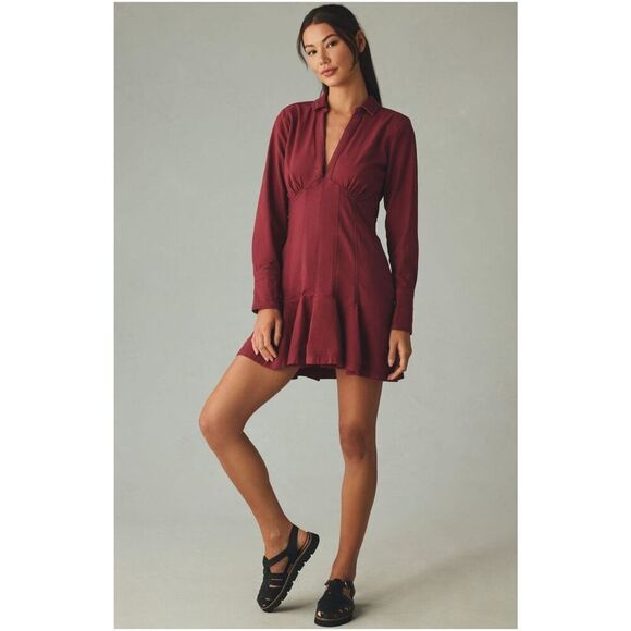 NWT ANTHROPOLOGIE Pilcro Crimson VNeck Seamed Mini Dress sz 8 - Picture 1 of 13